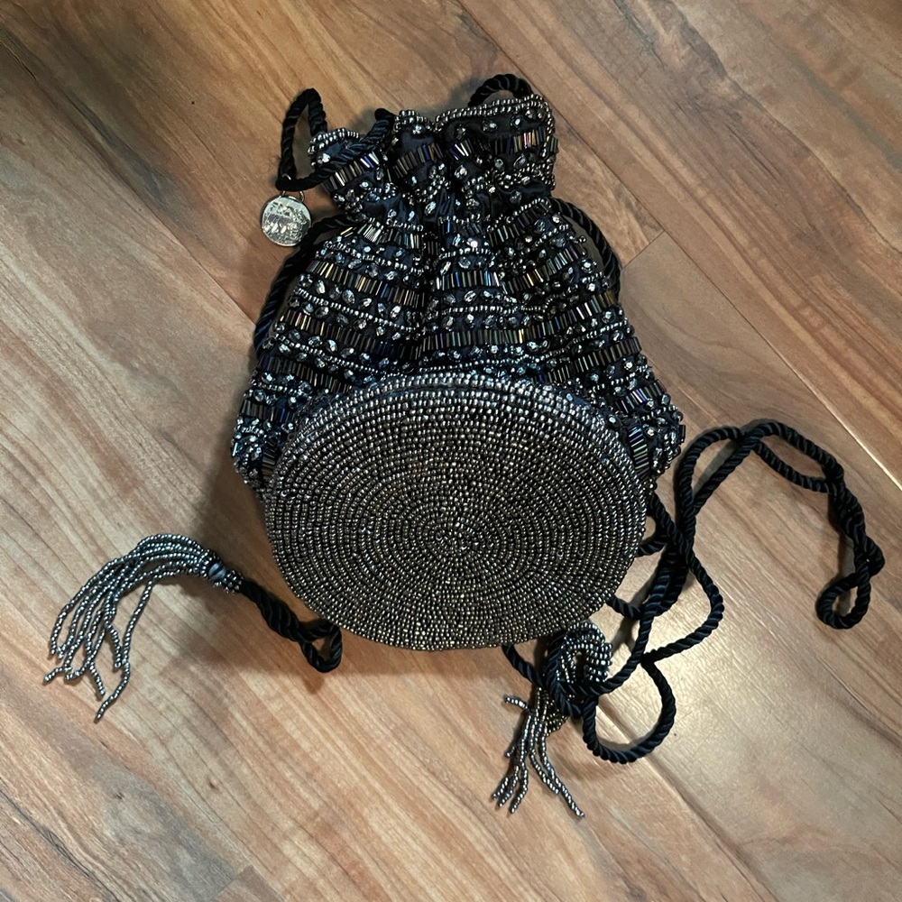 From St Xavier Black Beaded Drawstring Pouchette